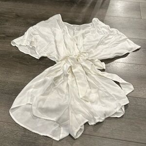 Fortune swimwear white romper with tie waist and snap front closure